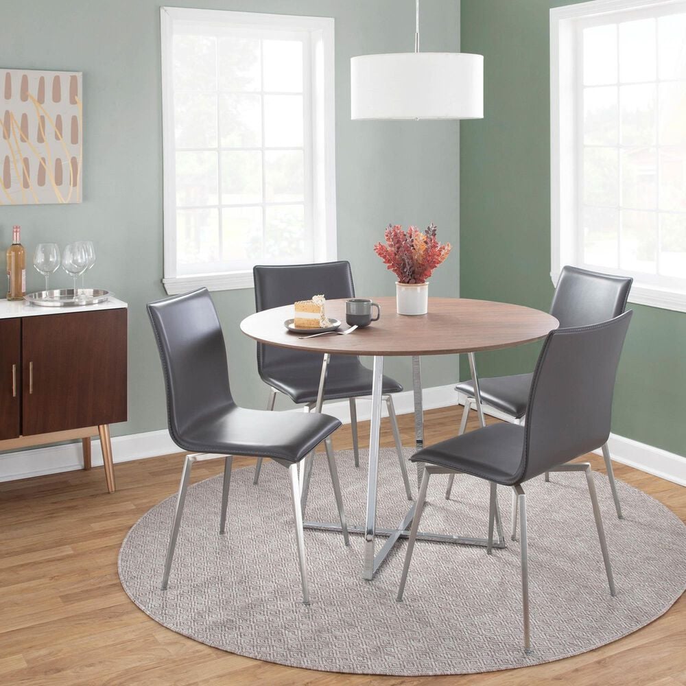 Lumisource Mason Swivel Side Chair with Grey Upholstered in Brushed Stainless Steel (Set of 2), , large