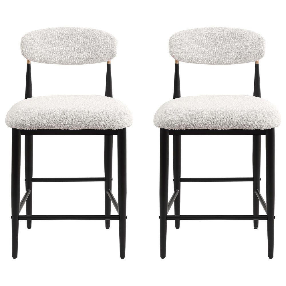 Morden Fort 26" Armless Counter Stool with White Boucle Fabric in Black and Gold (Set of 2), , large