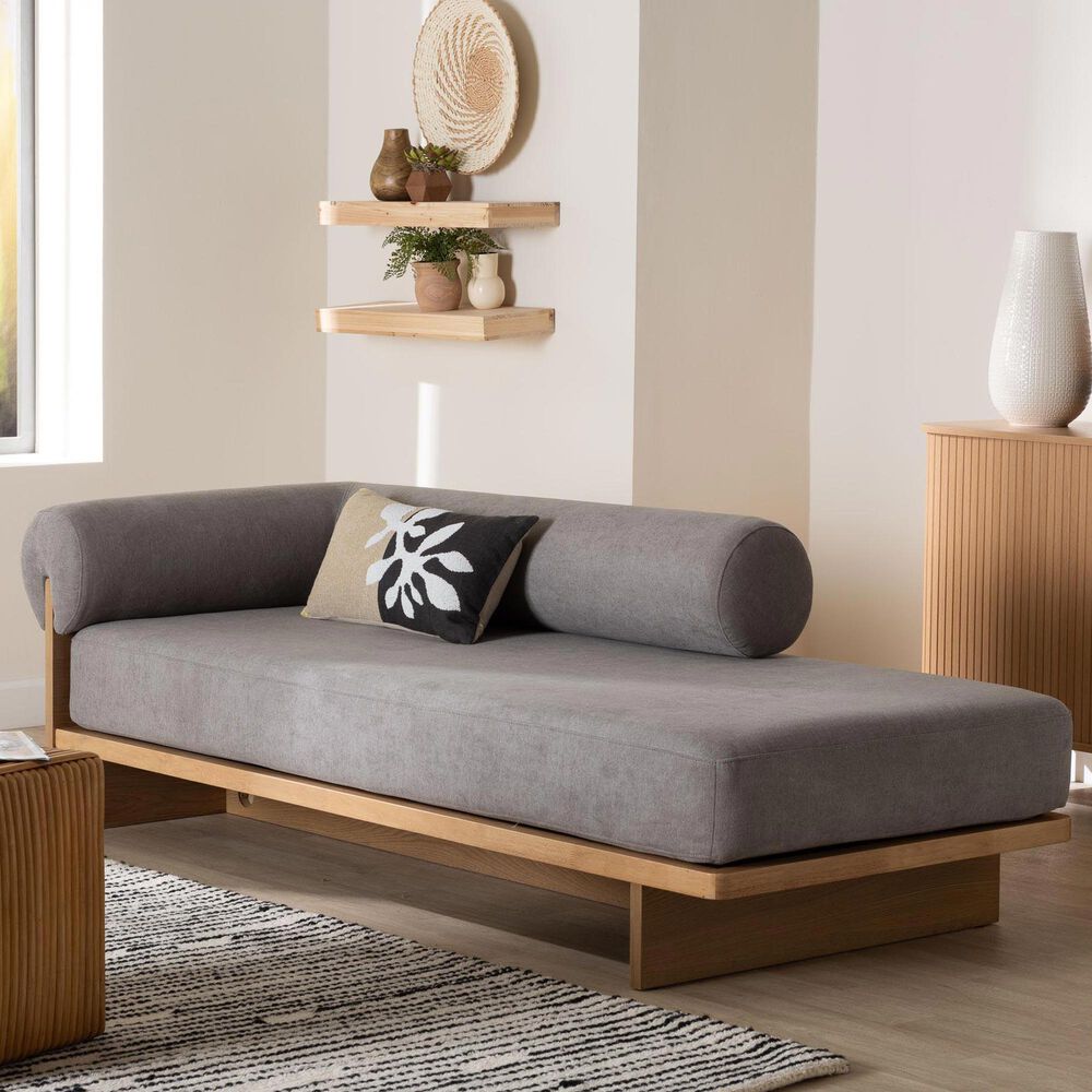 Baxton Studio Bertille Left-Arm Chaise Lounge with Oak Base in Grey, , large
