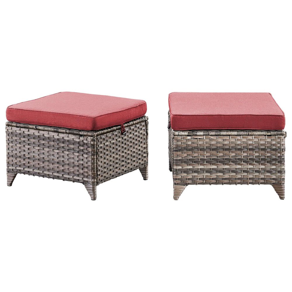Sunwell Garden Outdoor Ottoman with Gray Rattan in Red (Set of 2), , large