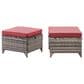 Sunwell Garden Outdoor Ottoman with Gray Rattan in Red (Set of 2), , large