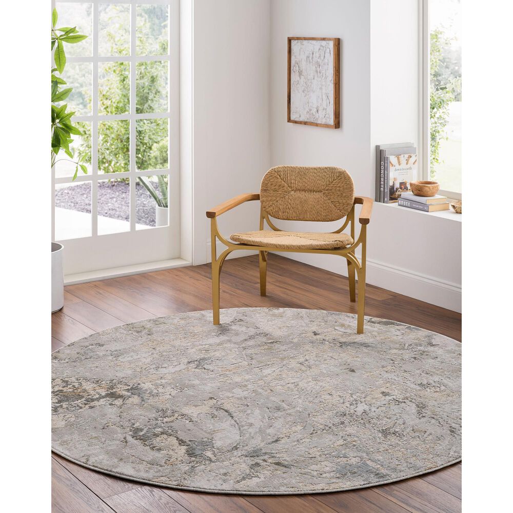 Surya Brunswick Light Gray, Cream, Medium Brown, Mustard, Light Brown and Charcoal 6&#39;7&quot; Round Area Rug, , large