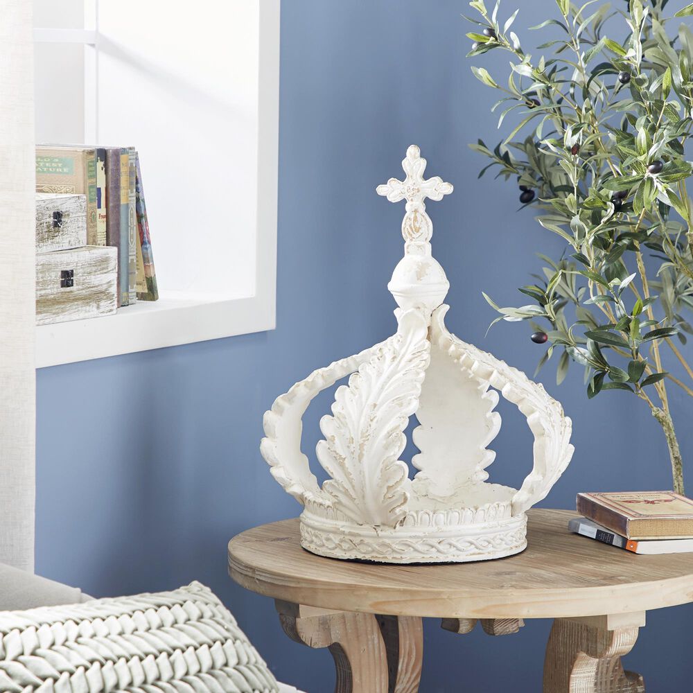Maple and Jade Royal Crown Sculpture in Matte Antique White, , large