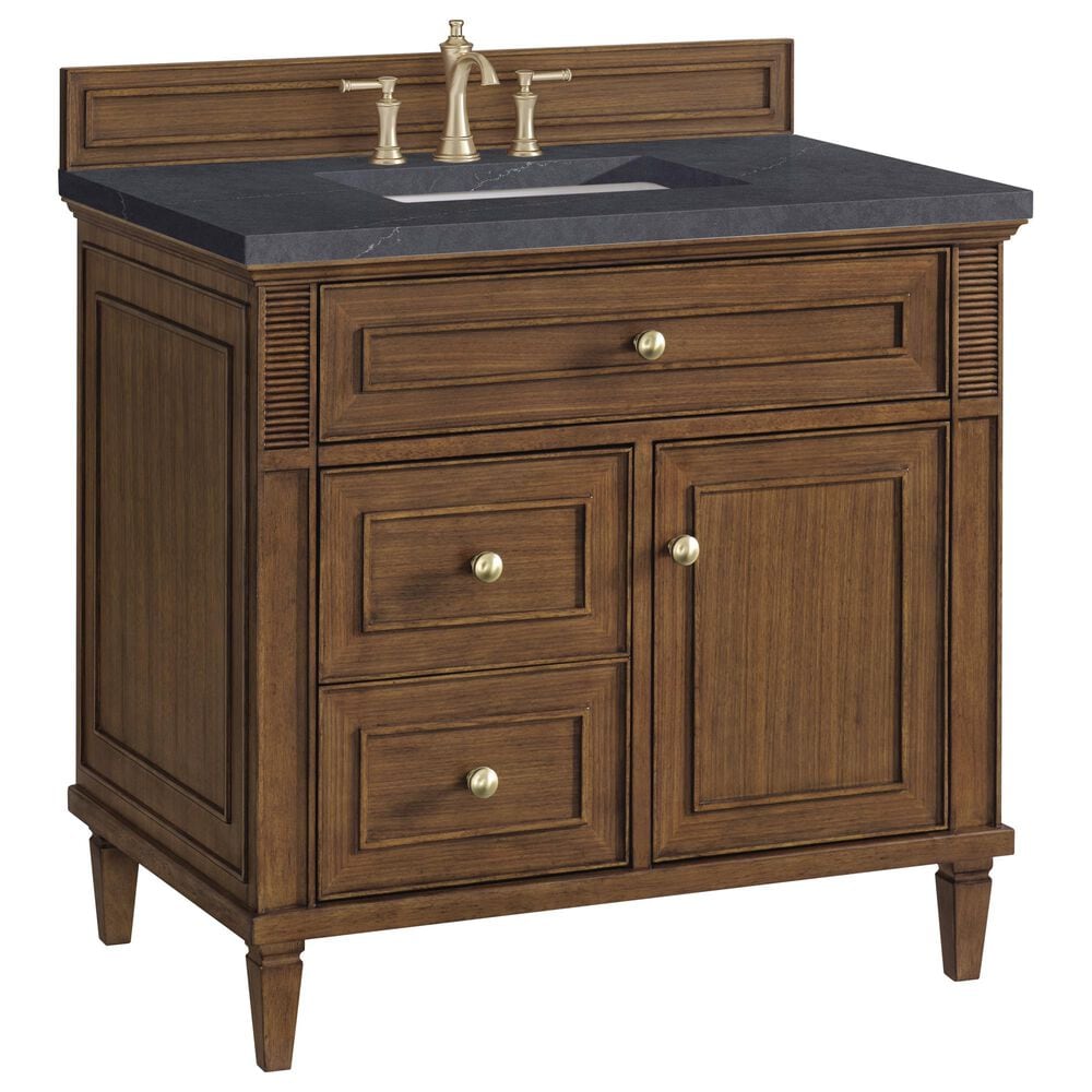 James Martin Vanities Lorelai 36" Single Vanity in Mid-Century Walnut with 3 cm Charcoal Soapstone Quartz Top, , large