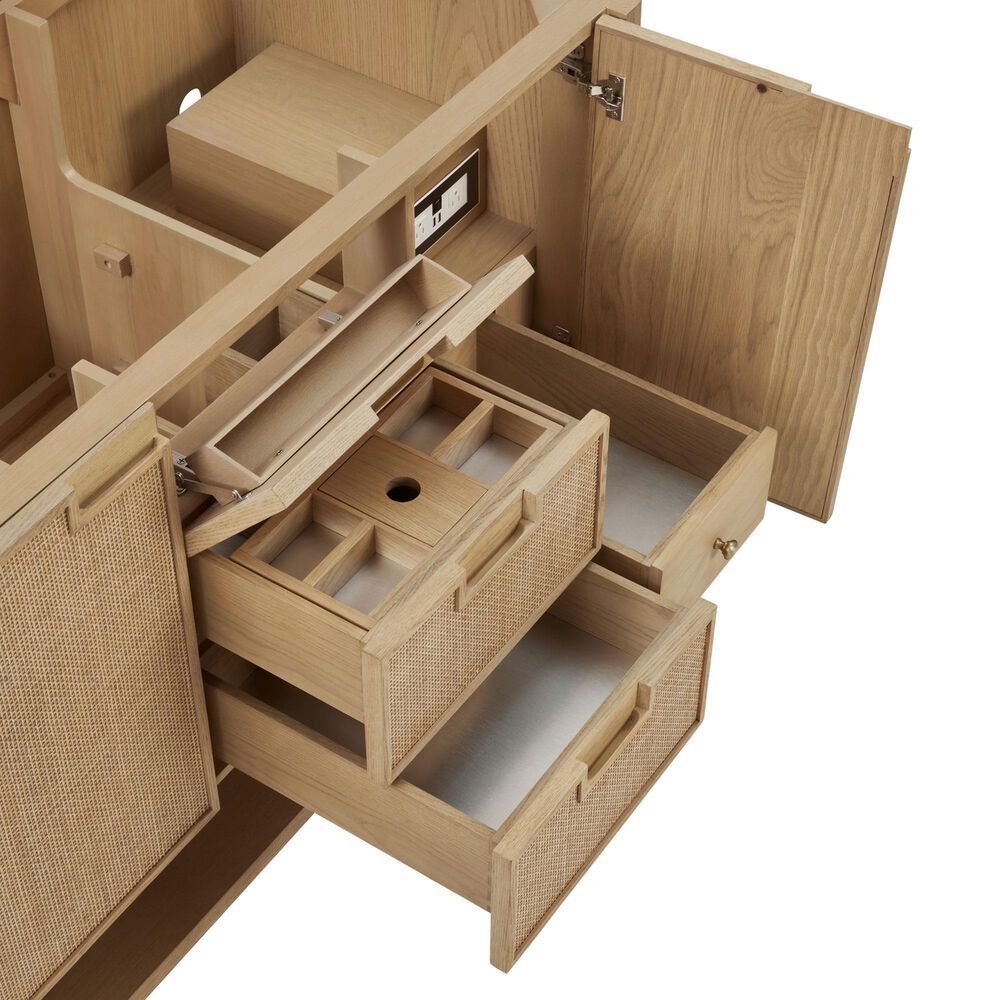 James Martin Vanities Solene 48" Single Bathroom Vanity in Seaside Oak with 3 cm Ethereal Noctis Quartz Top, Rectangular Sink and FreePower Wireless Charger, , large