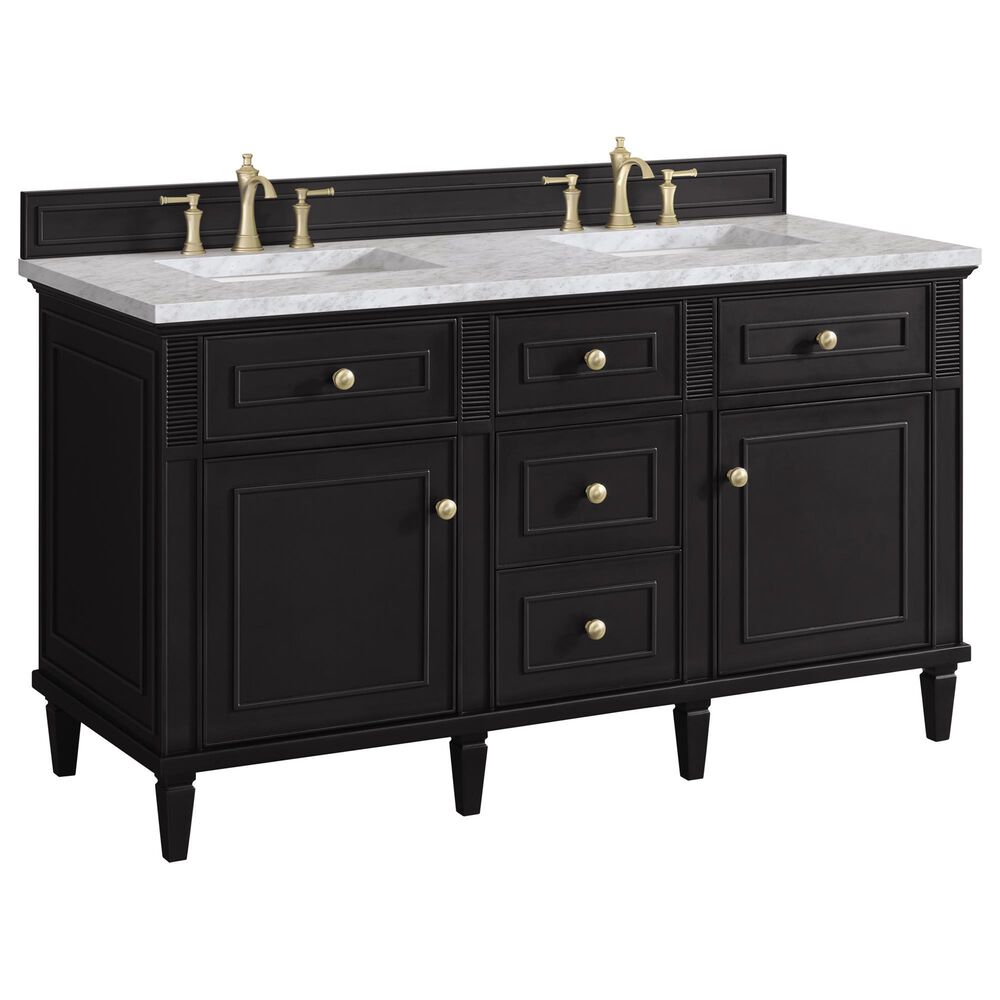 James Martin Vanities Lorelai 60" Double Vanity in Black Onyx with 3 cm Carrara White Marble Top, , large