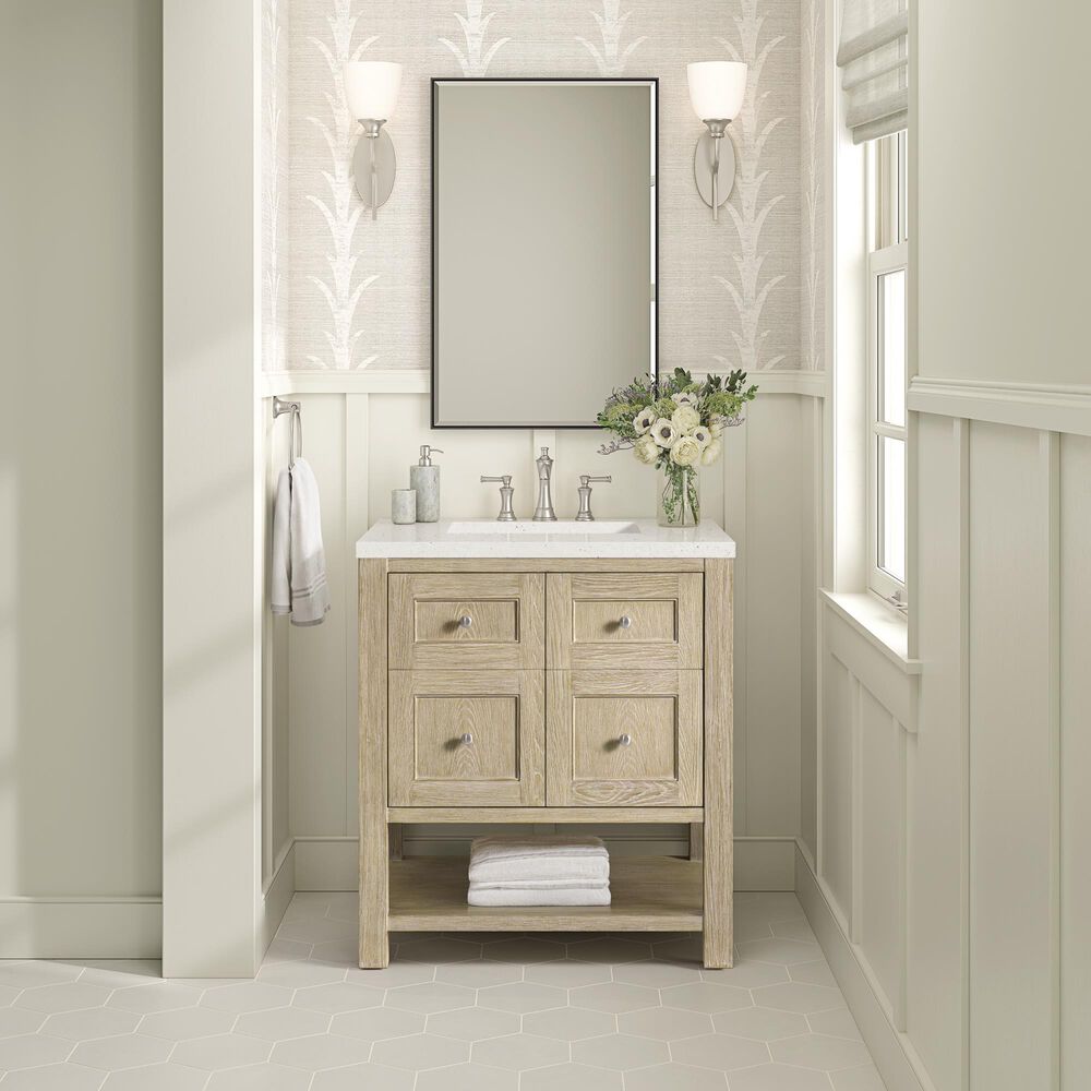James Martin Vanities Breckenridge 30&quot; Single Vanity in Whitewashed Oak with 3 cm Lime Delight Quartz Top, , large
