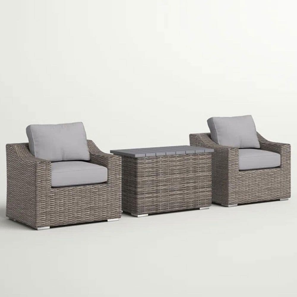 Hearth and Haven 3-piece Outdoor Wicker Conversation with Slat-Top Side Table Set in Grey, , large