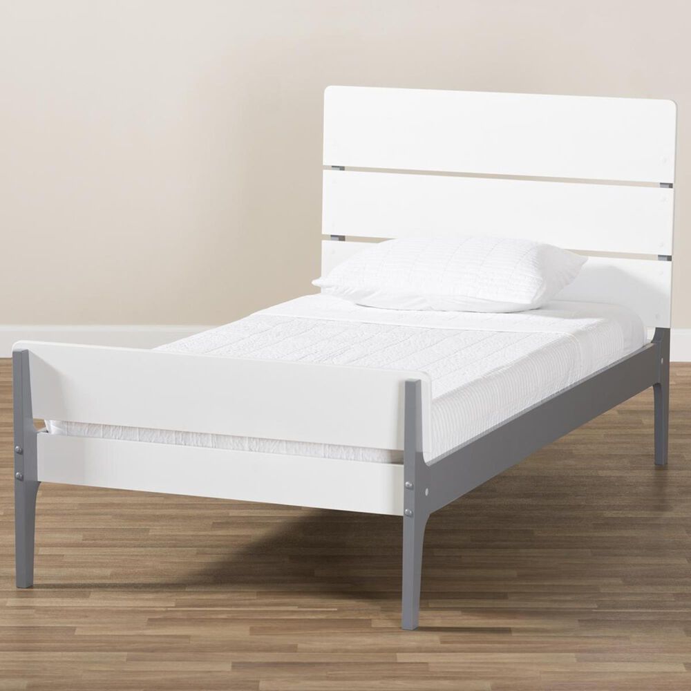 Baxton Studio Nereida Twin Platform Bed in White/Grey, , large
