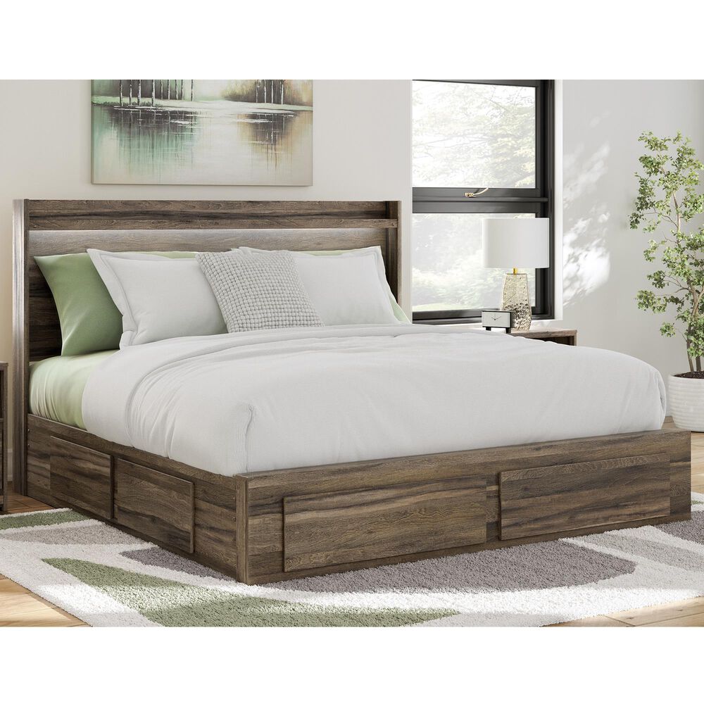 Ashley Elbrim King Storage Bed in Weathered Brown, , large