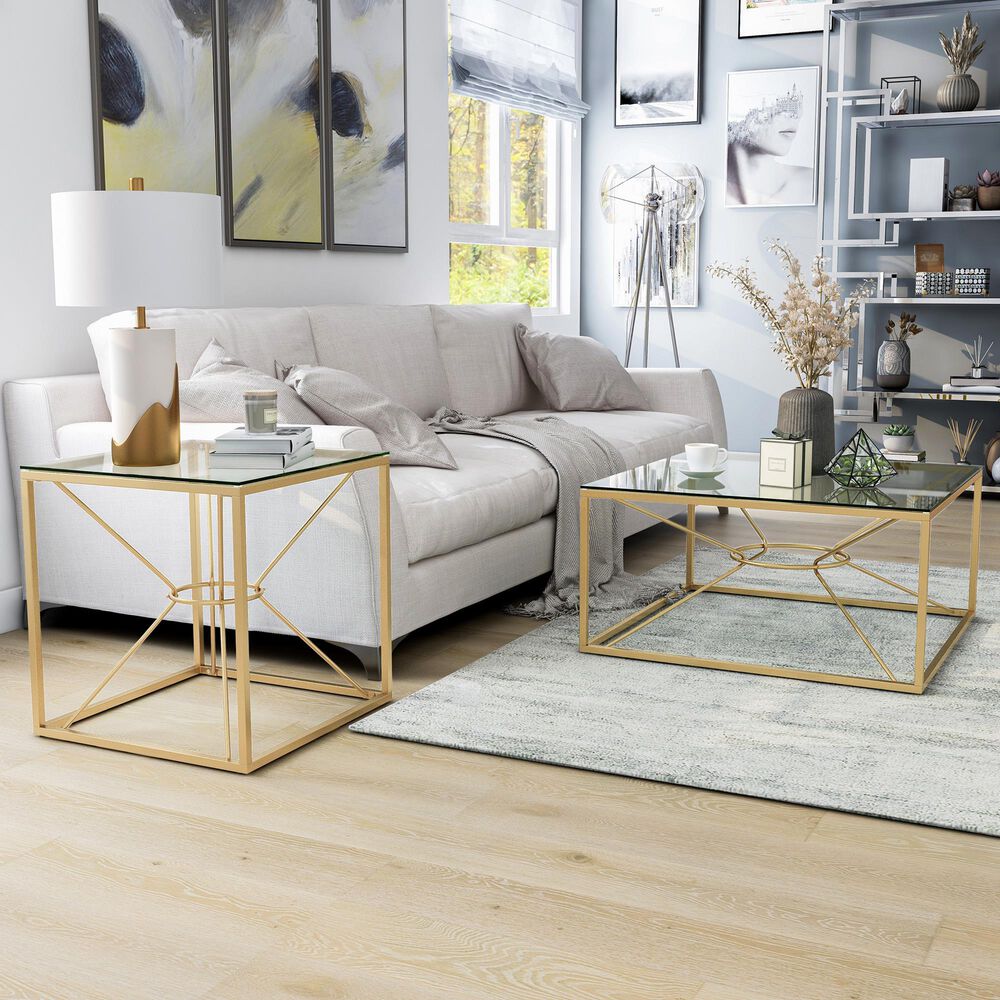 Furniture of America Hough Coffee Table Set in Gold and Clear &#40;Set of 2&#41;, , large