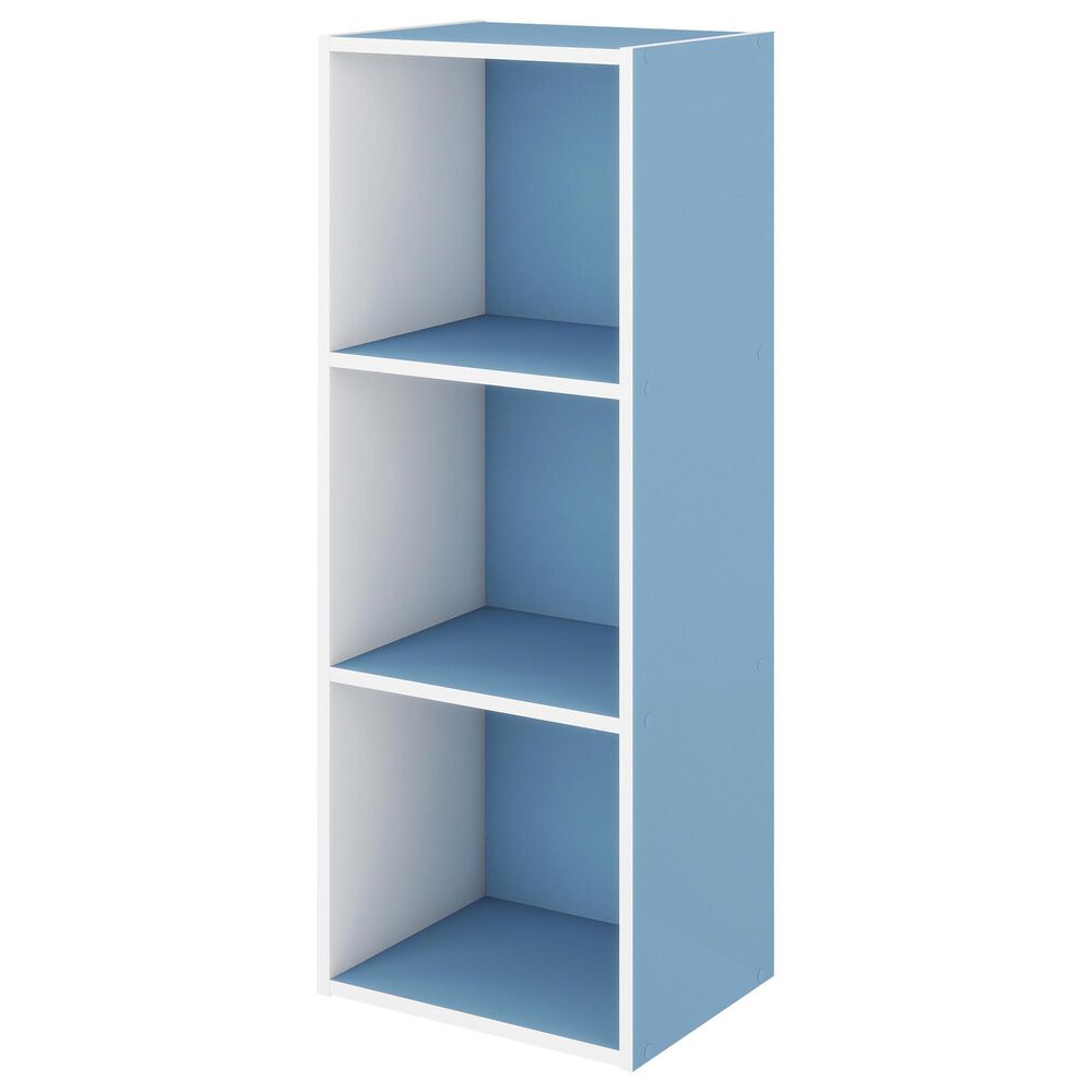 HOMLUX 3-Tier Bookcase with Decorative Open Shelves in White and Light Blue, , large