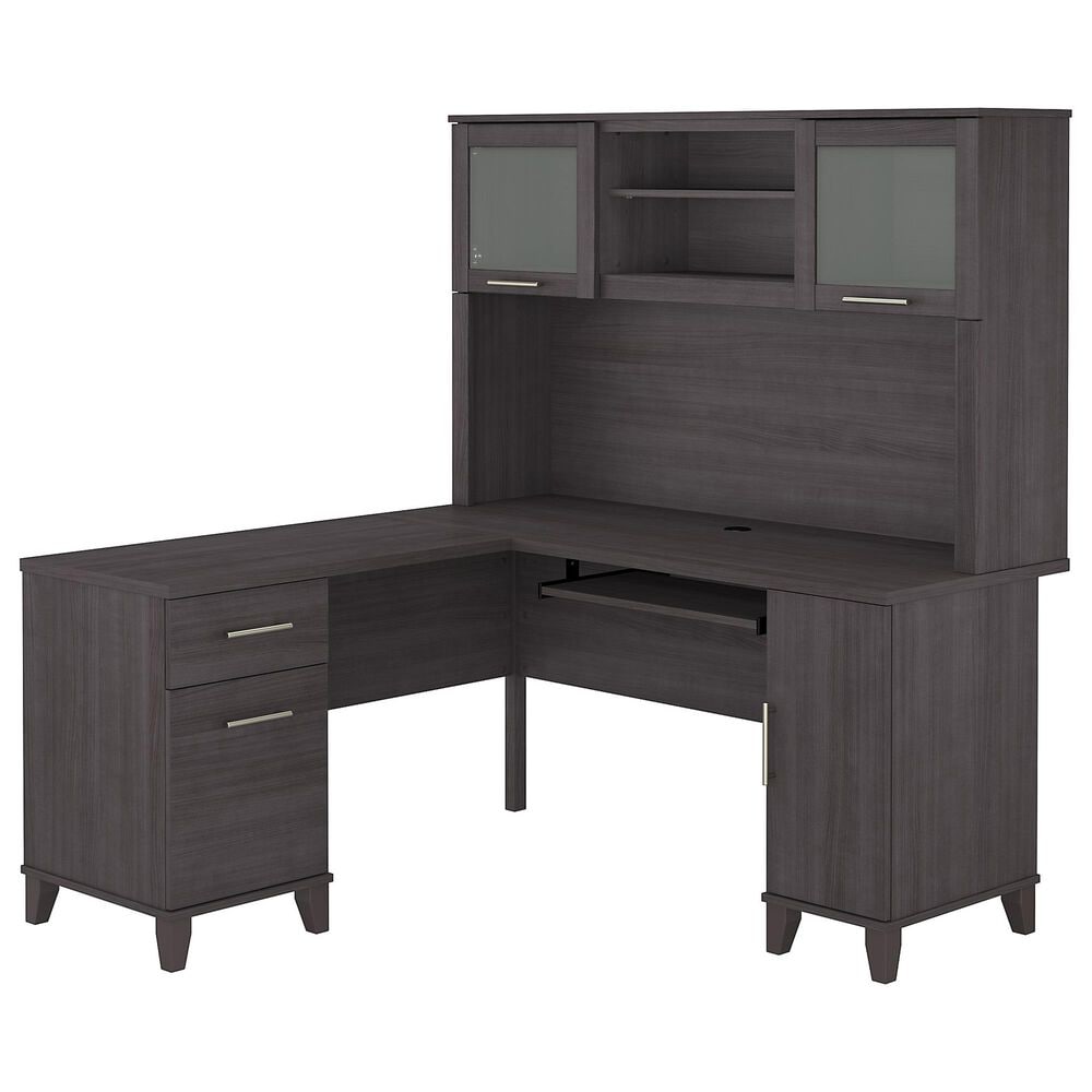 Bush Somerset 60&quot; L-Shaped Desk with Hutch in Storm Gray, , large
