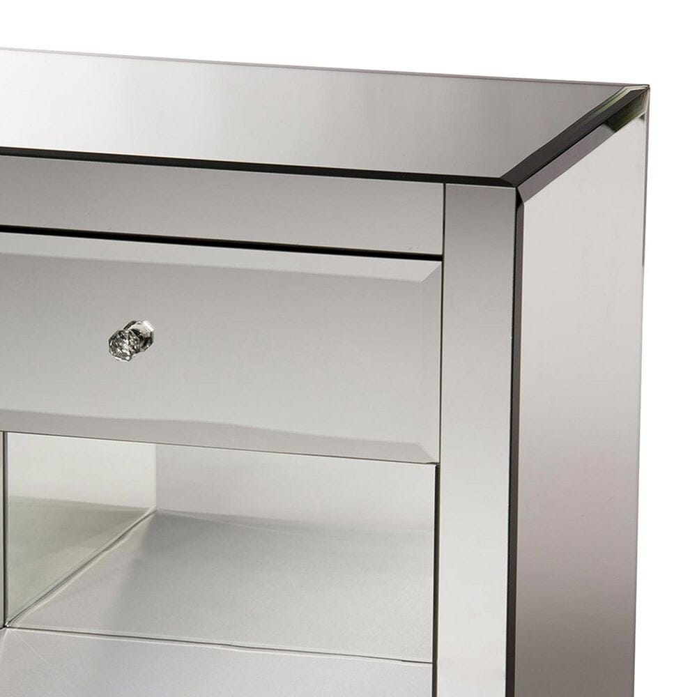 Baxton Studio Rochadh Mirrored 1-Drawer End Table in Gray, , large