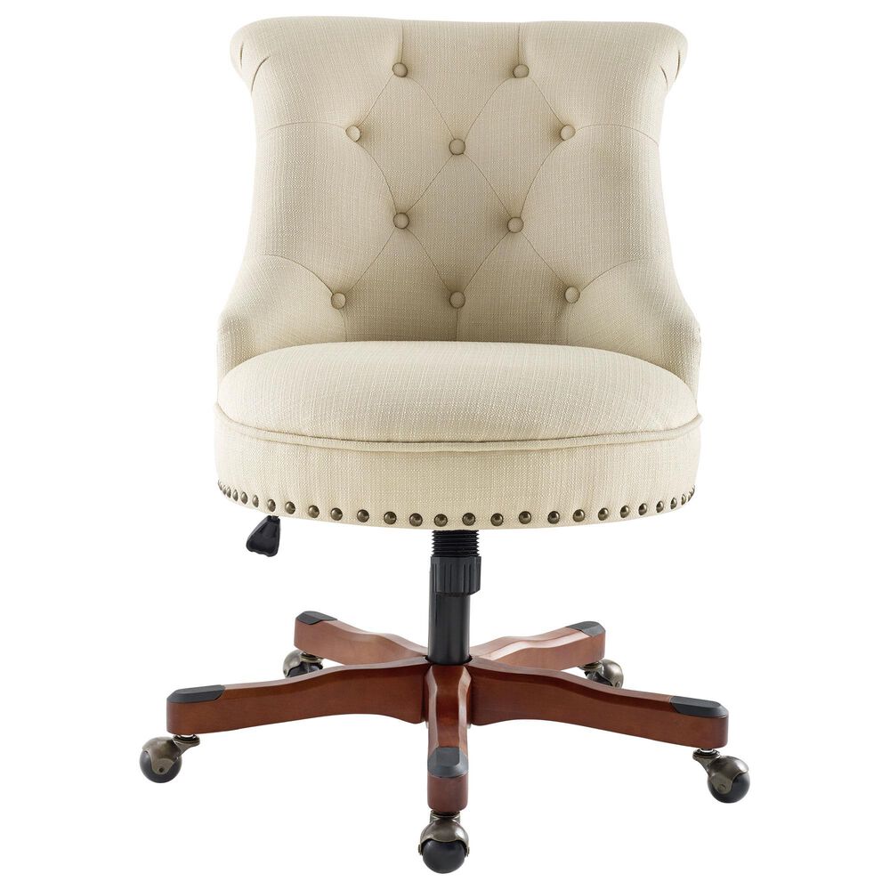 Linon Home Decor Sinclair Office Chair with Beige Cushion in Cherry, , large
