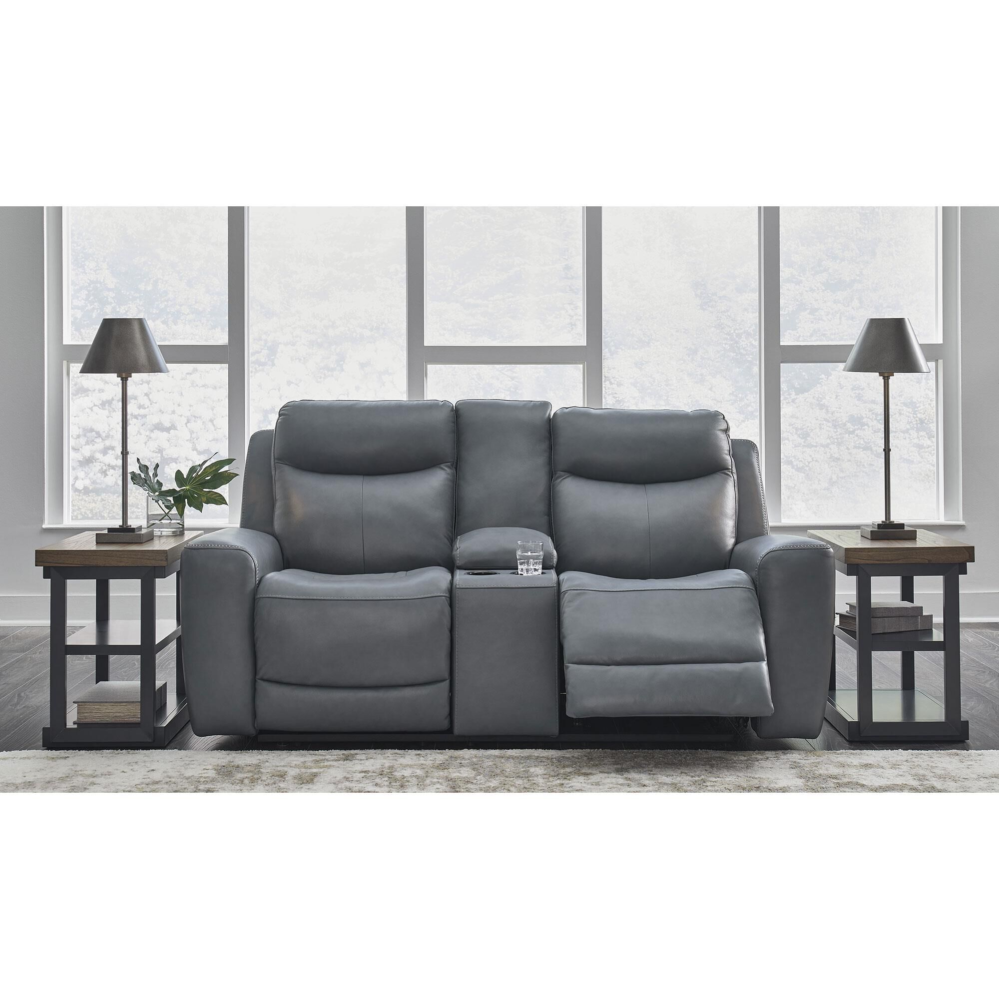 Ashley Mindanao Power Reclining Loveseat in Steel