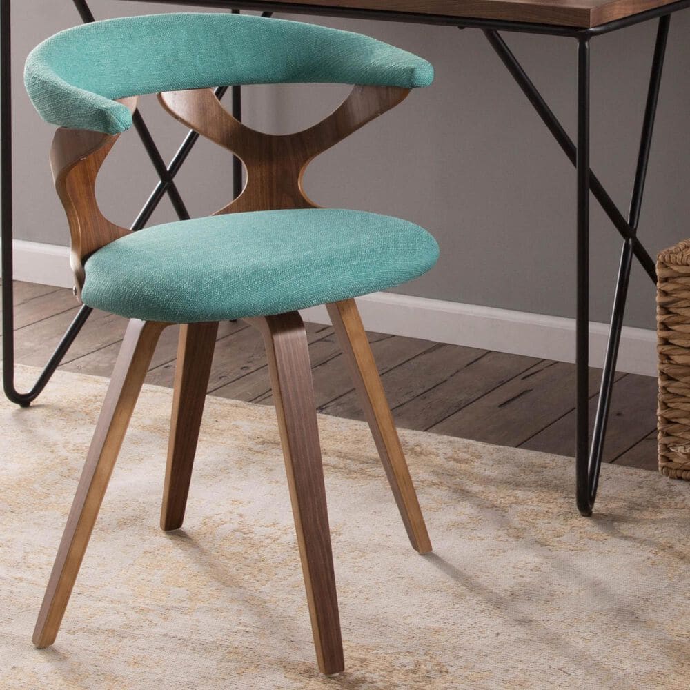 Lumisource Gardenia Swivel Arm Chair with Teal Upholstered in Walnut, , large