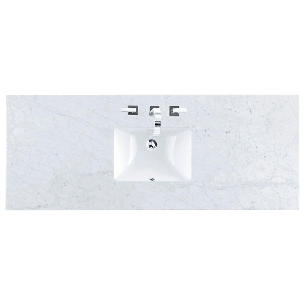 James Martin Malibu 60&quot; Single Bathroom Vanity in Amber Birch with 3 cm Carrara White Marble Top and Rectangular Sink, , large