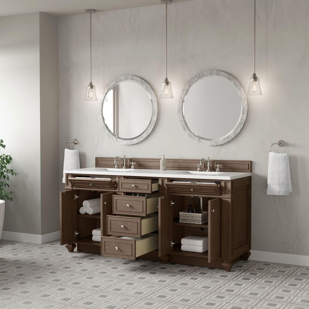 James Martin Bristol 72" Double Bathroom Vanity Cabinet in Whitewashed Walnut, , large