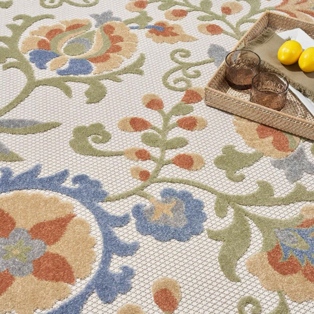 Nourison Aloha ALH17 9&#39; x 12&#39; Ivory and Blue Indoor/Outdoor Area Rug, , large