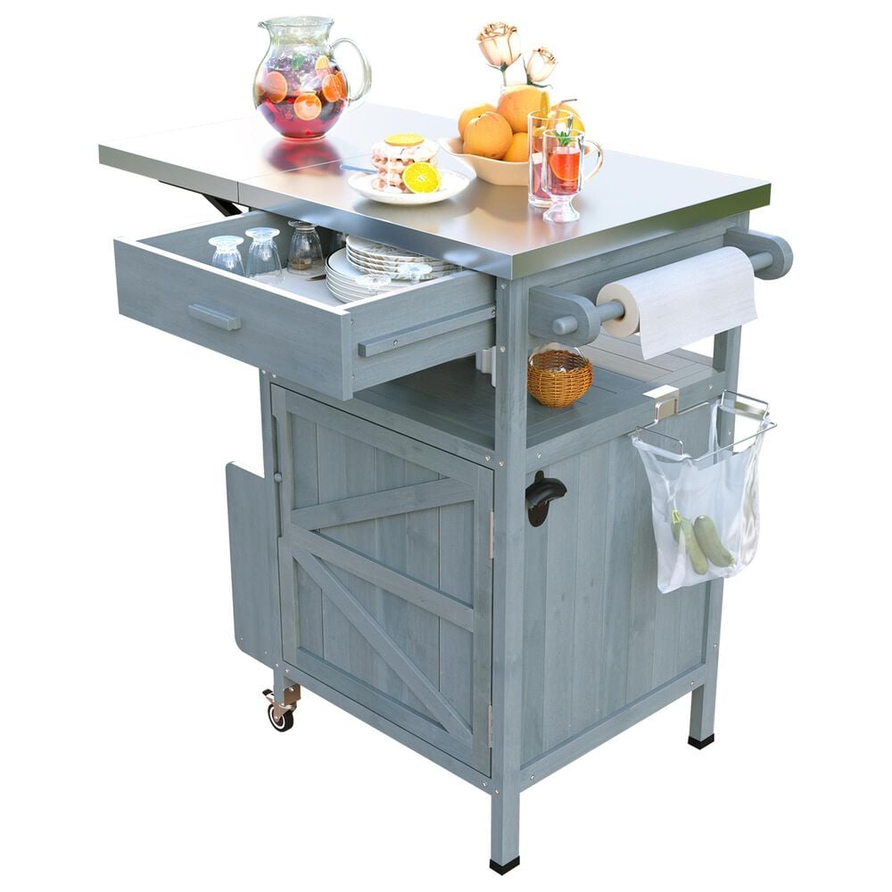 HOMLUX 40.5" Outdoor Kitchen Island with One Drawer in Blue Grey and Stainless Steel, , large