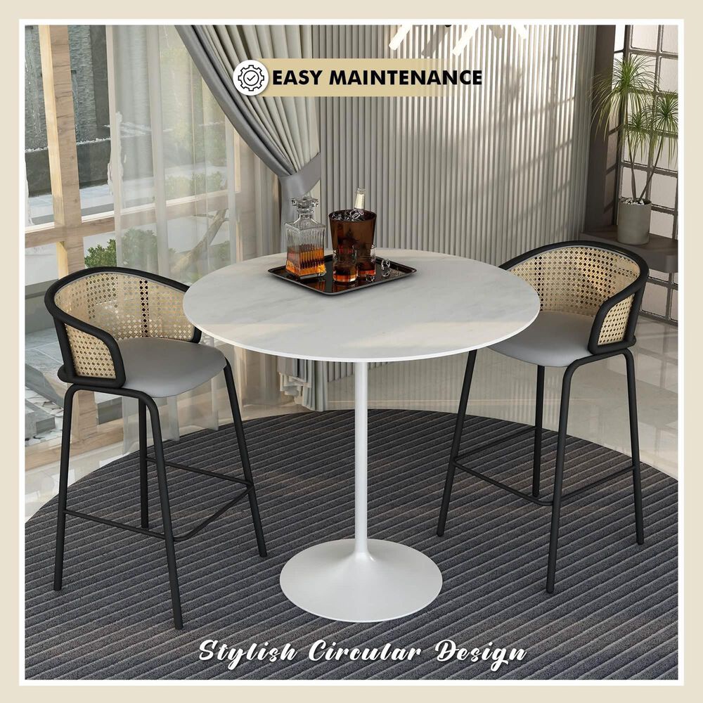 Leisuremod Verve 48&quot; Round Bar Height Dining Table with Sintered Stone Top in White - Table Only, , large