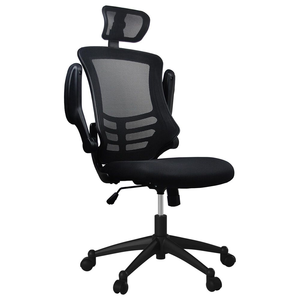 Rta Products Llc Modern High-Back Mesh Executive Office Chair with Headrest and Flip-Up Arms in Black, , large