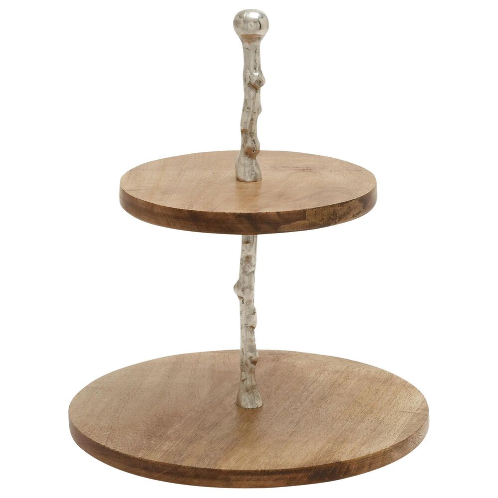 Maple and Jade Farmhouse Tiered Server in Brown and Silver, , large