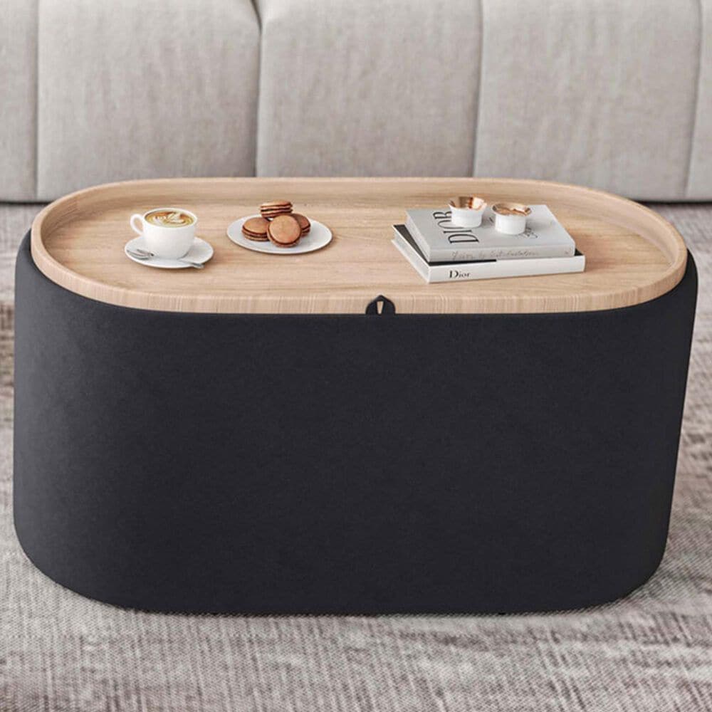 Rta Products Storage Ottoman with Reversible Tray Top in Black, , large
