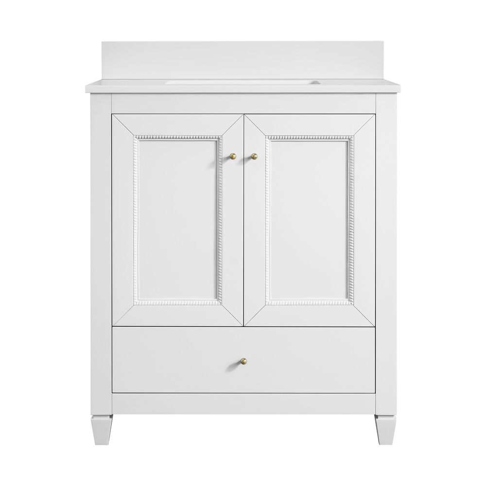 37B Claudine 30" Single Bathroom Vanity in Bright White with Glossy White Composite Stone Top and Backsplash, , large