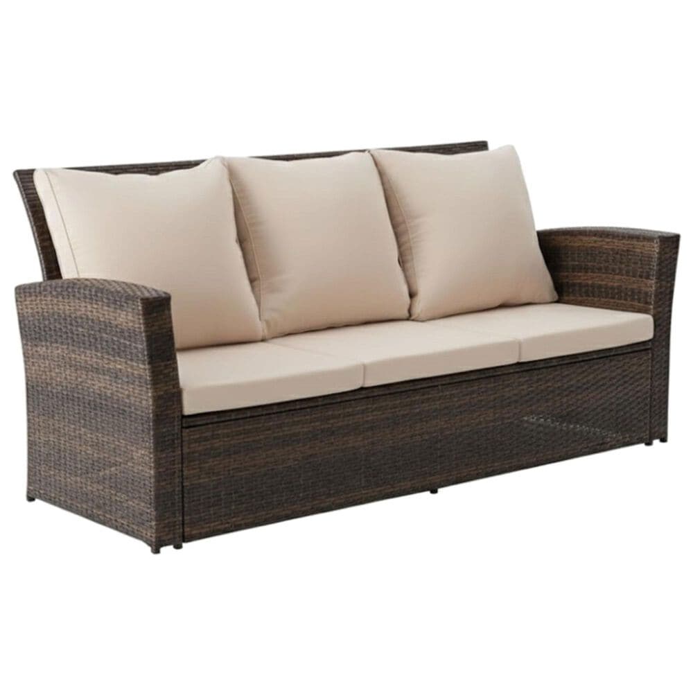 Hearth and Haven Outdoor Sofa with Black Wicker Frame in Beige, , large