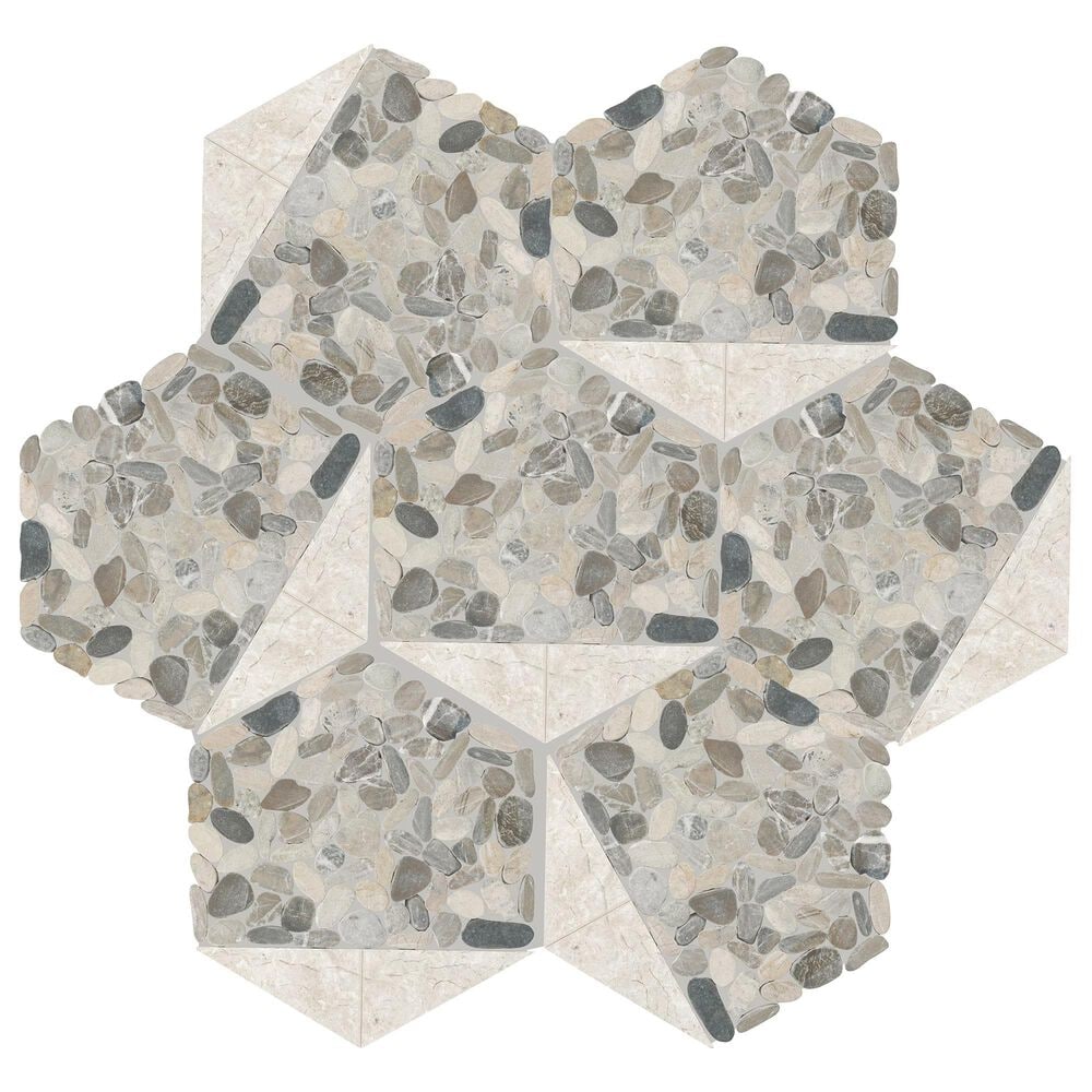 Dal-Tile Pebble Oasis Coal 12" x 10" Tri-Hexagon Natural Stone Mosaic Sheet, , large