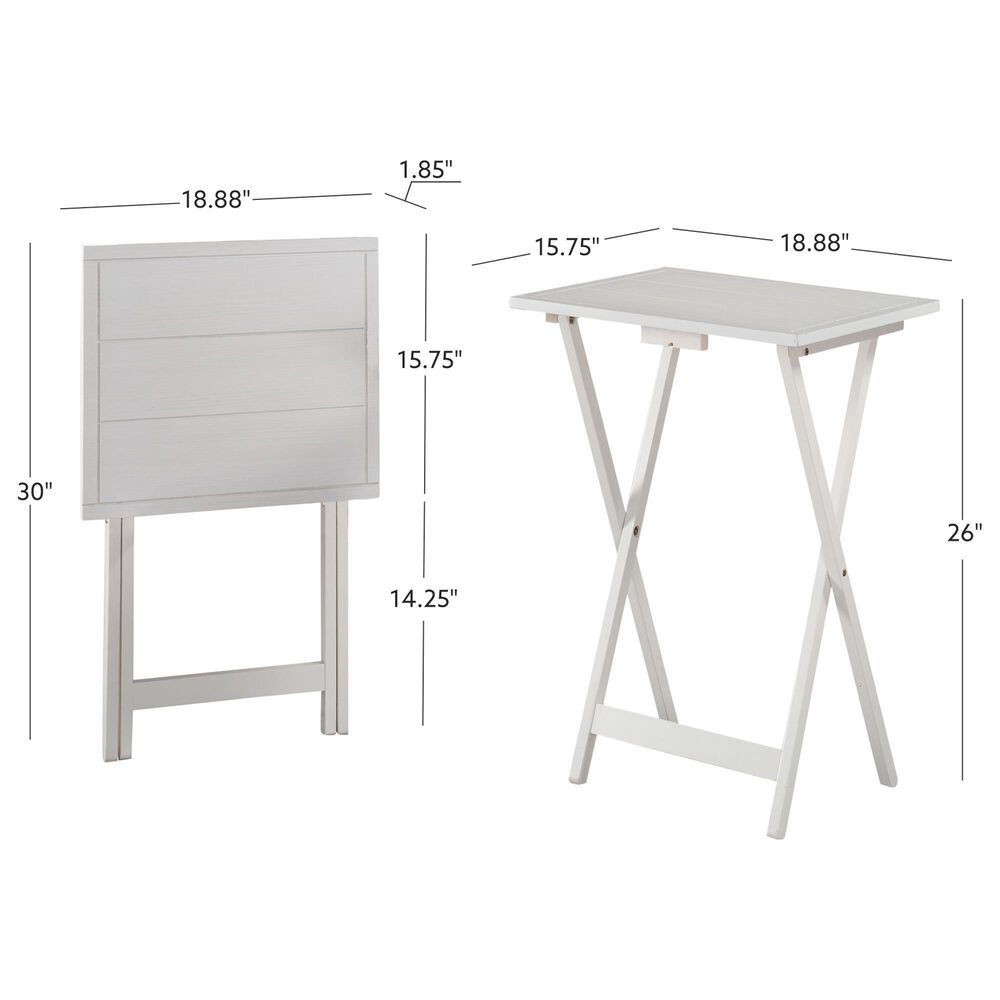 Linon Home Decor Lisbon Folding TV Tray Table Set with Stand in White (Set of 4), , large
