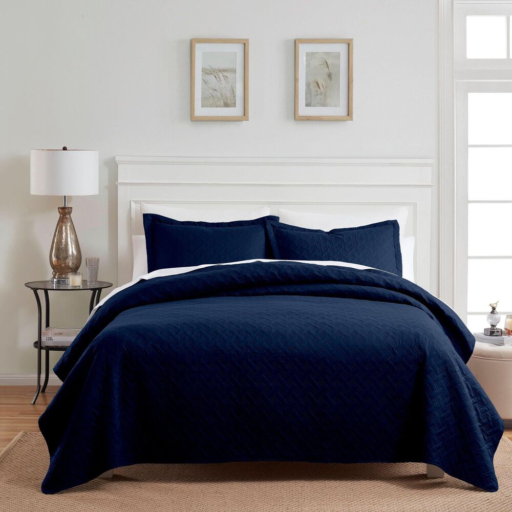 Trade Linker 3-Piece Queen Basket Pinsonic Quilt Set in Navy, , large