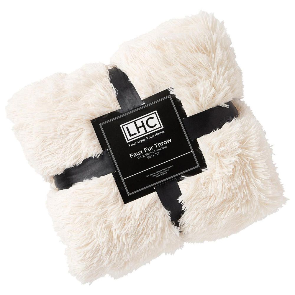 Timberlake Lavish Home Long Faux Rabbit Fur Throw in White, , large
