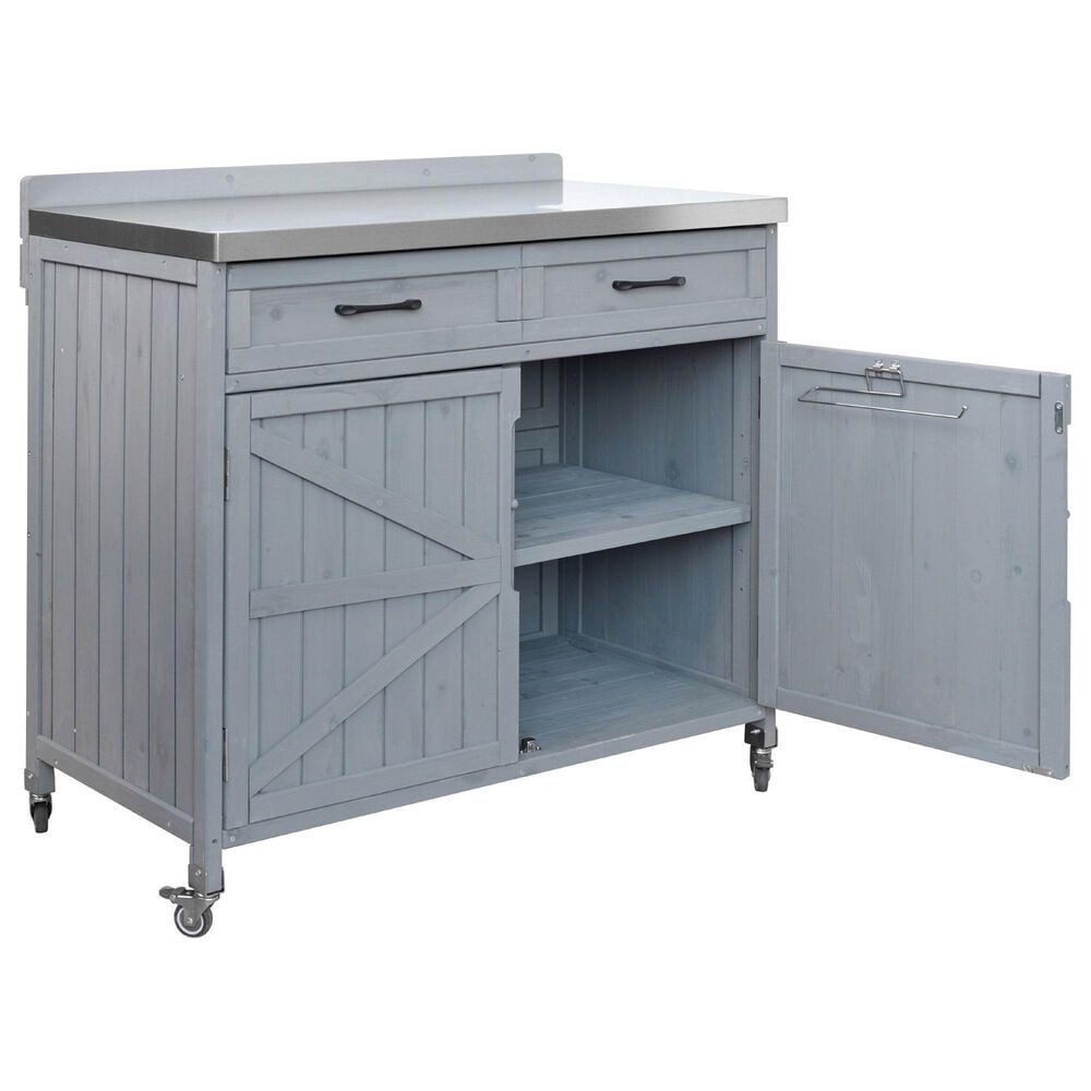 HOMLUX 39" Outdoor Kitchen Island with Stainless Table Top in Grey Blue, , large