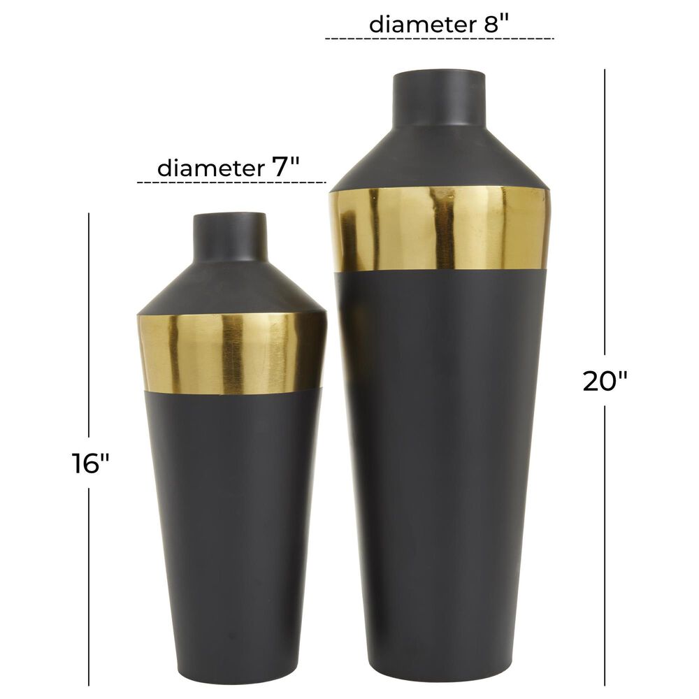Maple and Jade 2-Piece Iron Decorative Vase Set in Matte Black and Gold, , large