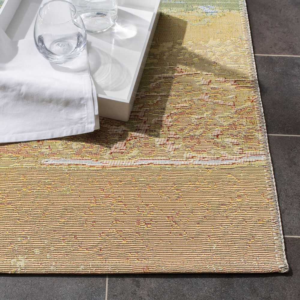 Safavieh Barbados Tropical Beac 5&#39;3&quot; Square Gold and Blue Indoor/Outdoor Area Rug, , large