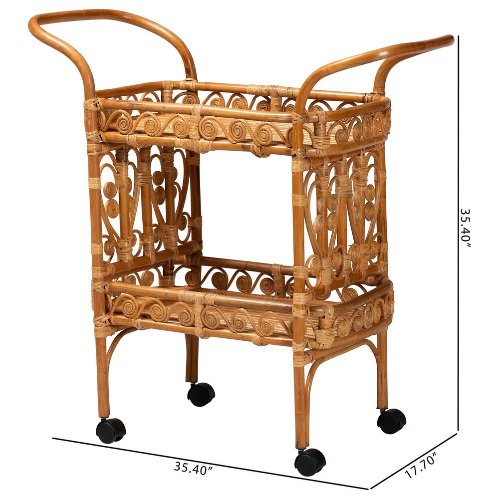 Baxton Studio Diwata 2-Tier Rattan Kitchen Cart in Natural Brown, , large