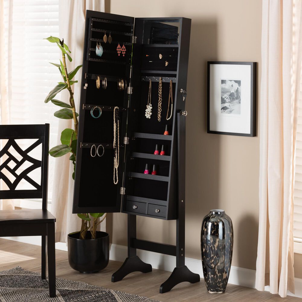 Baxton Studio Ryoko Jewelry Armoire with Mirror in Black NFM