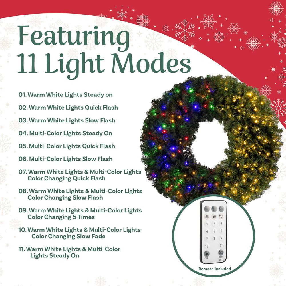 Timberlake 60&quot; Large Christmas Wreath with 300 LED Lights in Green, , large