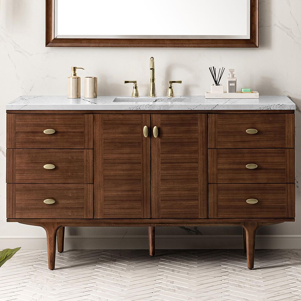 James Martin Vanities Amberly 30&quot; Single Bathroom Vanity in Walnut with 3 cm Ethereal Noctis Quartz Top and Rectangular Sink, , large