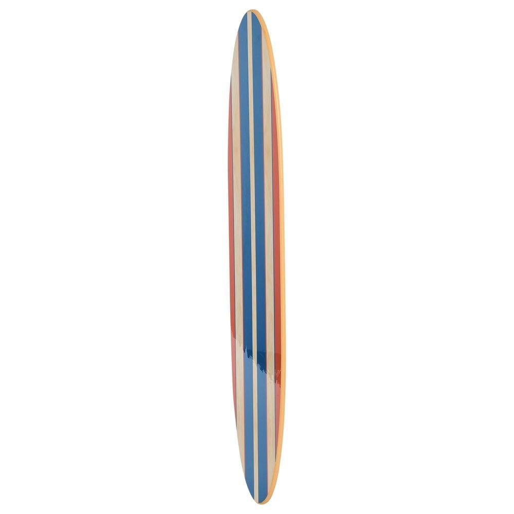 Creative Coop 65.6" x 15" Coastal Decorative Surfboard Wall Decor with Stripes Overlaid in Natural, Red and Blue, , large