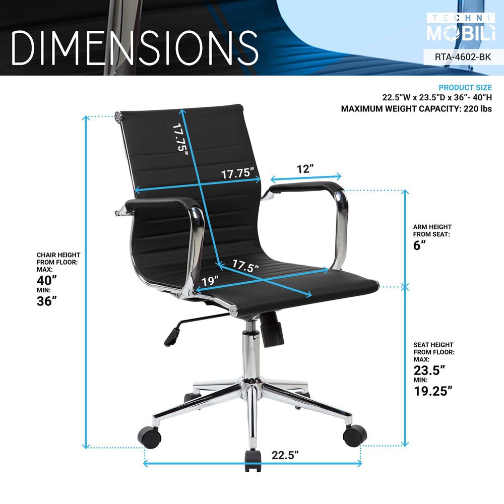 Techni Sport Modern Medium Back Executive Office Chair in Black, , large