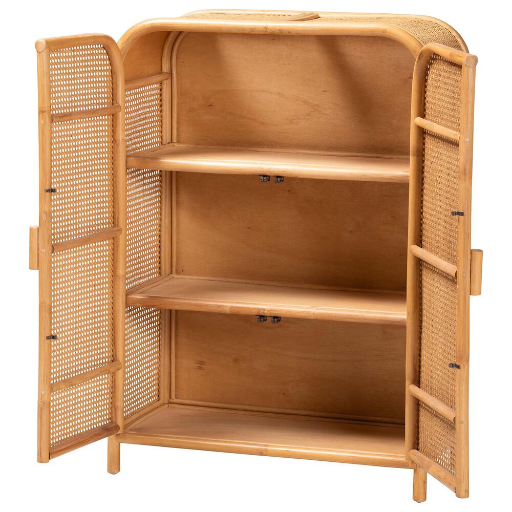 Baxton Studio Curacao 2-Door Rattan Storage Cabinet in Light Honey, , large