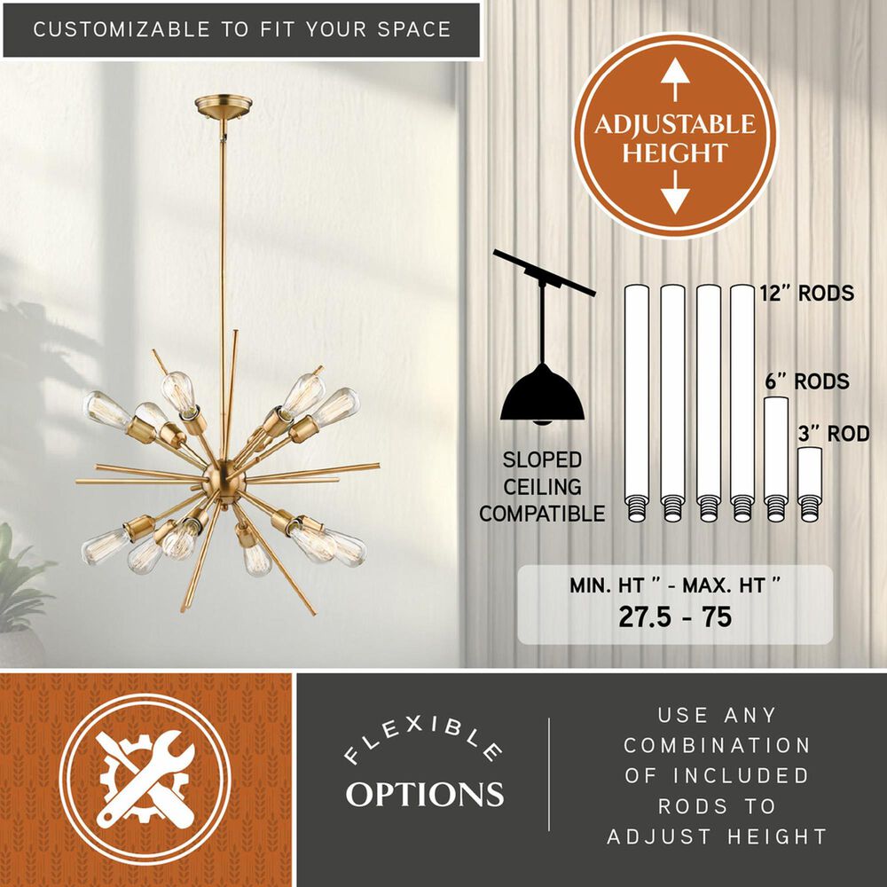 Vaxcel International Co. Ltd. Estelle 12-Light Pendant in Natural Brass, , large