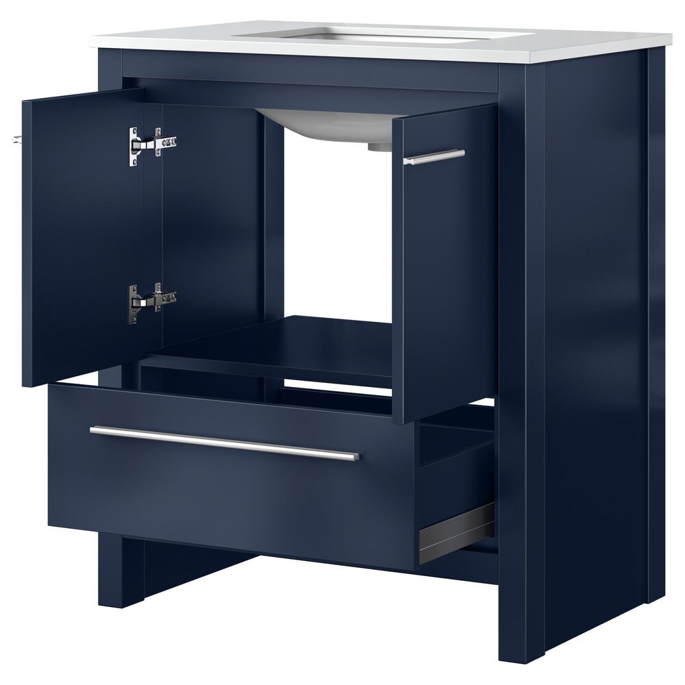 Lexora Home Lafarre 30&quot; Single Bathroom Vanity in Navy Blue with 2 cm White Cultured Marble Top and Rectangular Sink, , large