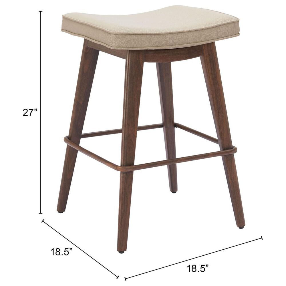 Zuo Modern Divat Counter Stool in Beige &amp; Walnut, , large