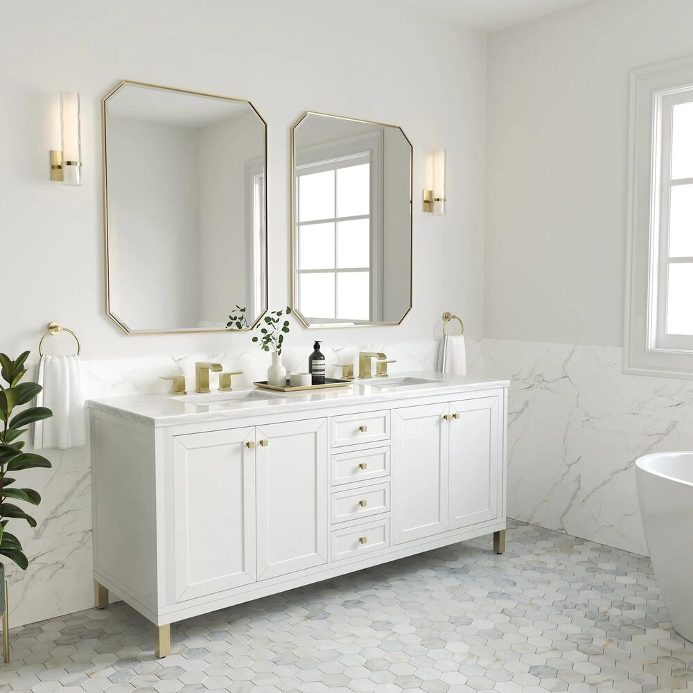 James Martin Vanities Chicago 72&quot; Double Bathroom Vanity in Glossy White with 3 cm Arctic Fall Solid Surface Top and Rectangular Sinks, , large