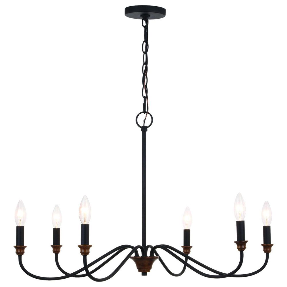 Vaxcel Annabelle 6-Light Chandelier in Matte Black and Brushed Walnut, , large